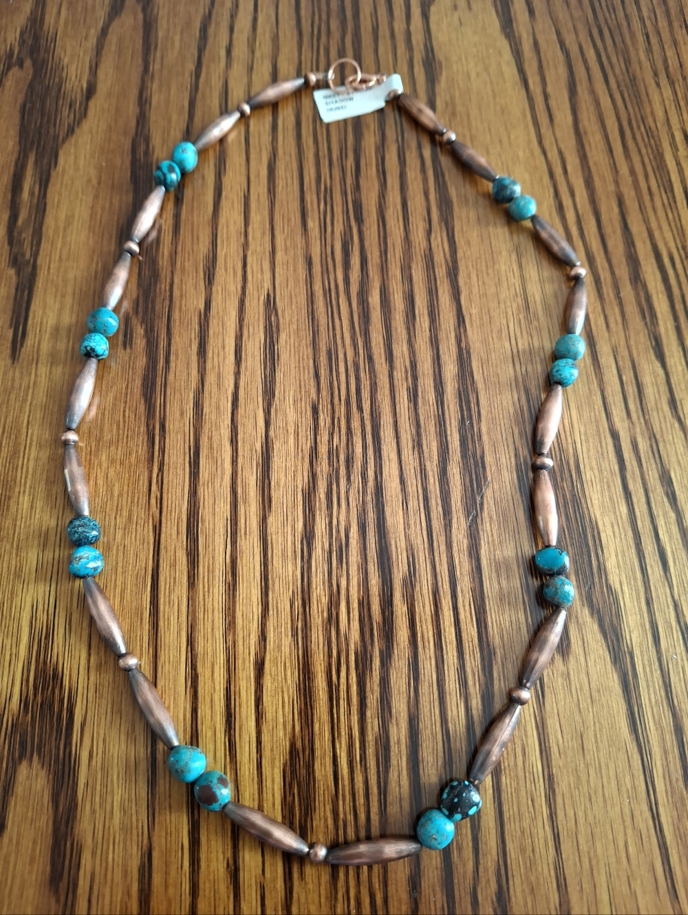 Necklace Copper Tubes And Pearl Beads With Turquoise Beads 18" Long